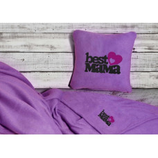 Набор подушка и плед с вышивкой Best Mama! Фиолетовый