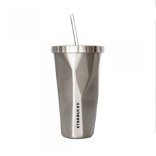 Стакан с крышкой и трубочкой гнутый Starbucks Silver