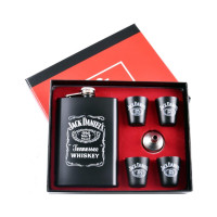 Подарочный набор 6в1 Jack Daniels черный (Фляга, 4 рюмки, лейка) 256 мл Гранд Презент TZ-28