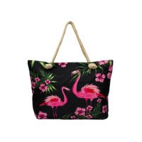 Пляжная сумка Черная с принтом Flamingo