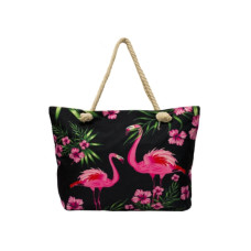 Пляжная сумка Черная с принтом Flamingo