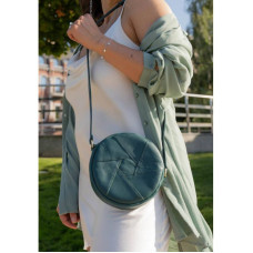 Шкіряна кругла жіноча сумка Бон-Бон зелена