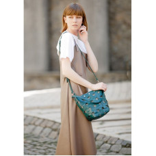 Шкіряна плетена жіноча сумка Пазл M зелена Krast