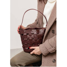 Шкіряна плетена жіноча сумка Пазл M бордова Krast