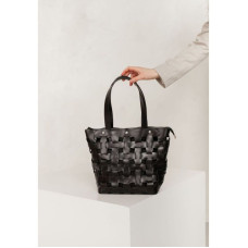 Шкіряна плетена жіноча сумка Пазл L вугільно-чорна