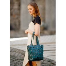 Шкіряна плетена жіноча сумка Пазл L зелена Krast