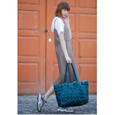 Шкіряна плетена жіноча сумка Пазл Xl зелена Krast