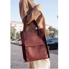 Шкіряна жіноча сумка шоппер Бетсі з кишенею бордова