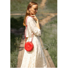 Шкіряна кругла жіноча сумка Бон-Бон червона
