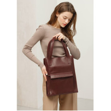 Шкіряна жіноча сумка шоппер Бетсі з кишенею бордова Краст