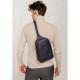 Темно-синій шкіряний чоловічий рюкзак на одне плече Chest Bag