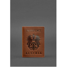 Шкіряна обкладинка для паспорта з австрійським гербом світло-коричнева Crazy Horse